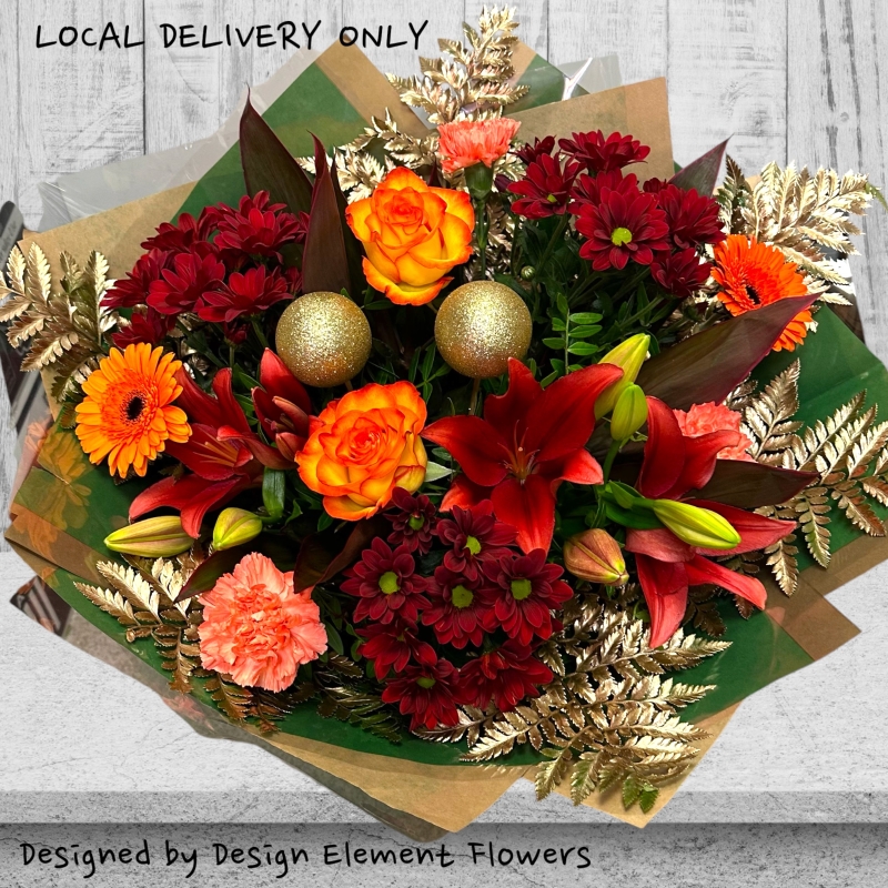 Christmas Golden Hand-tied Bouquet Delivered in Our Local Areas 