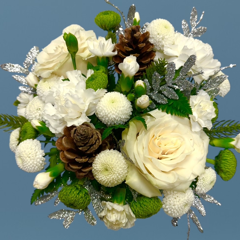 LOCAL Winter White Arrangement with Pine Cones 