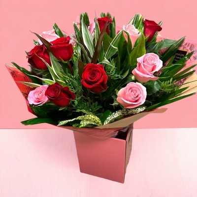 LOCAL Mothers Day Rose Delight  Red & Pink Hand-tied  