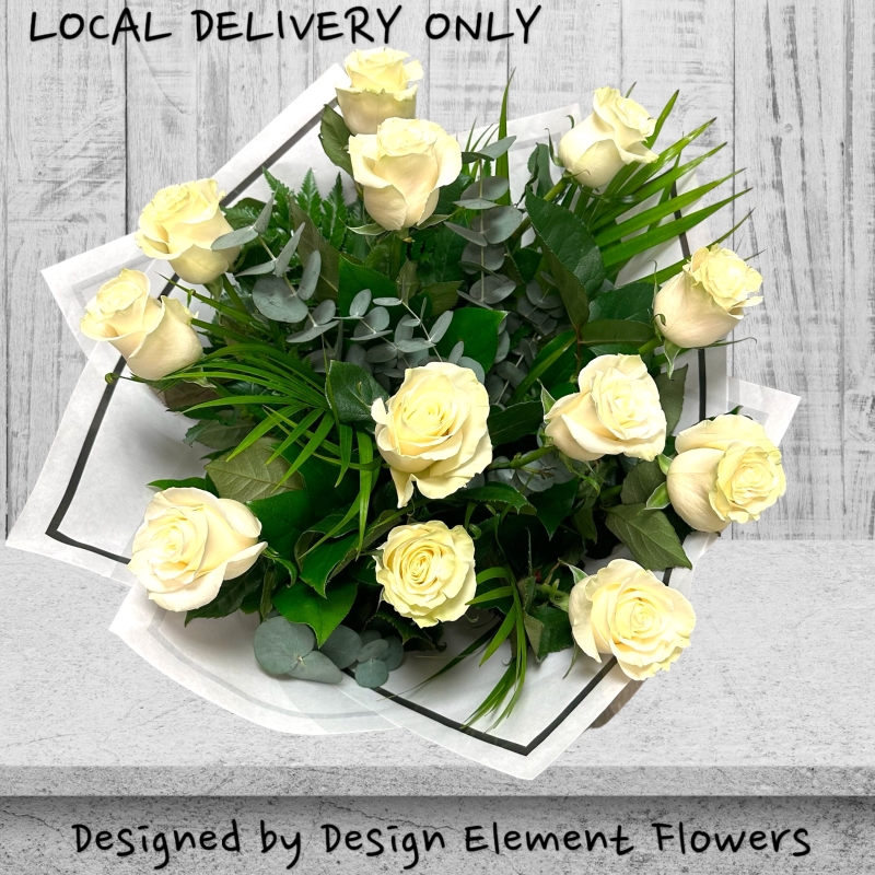 Luxury Simply White Rose hand-tied in White Box LOCAL