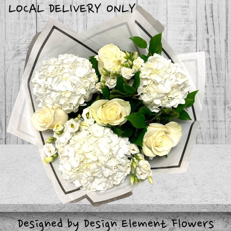 Simply Luxury White Hydrangea and White Rose Hand-tied LOCAL