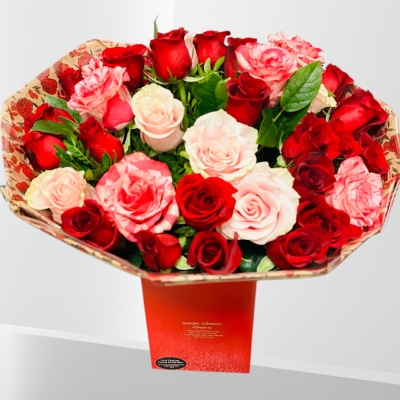 Valentines Luxury Mixed 36 Rose Hand-tied Bouquet