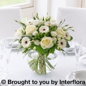White Floral Globe hand delivered in manchester , Salford , Worsley , Peel Green , Trafford , 