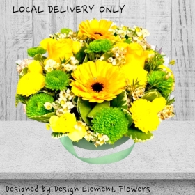 Sunshine Yellow & Green hatbox Arrangement 