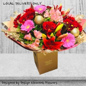 Christmas Festive Celebration Hand tied Bouquet Hand Delivered in Irlam , Cadishead , Eccles,Peel Green , Worsley , Swinton , Urmston 